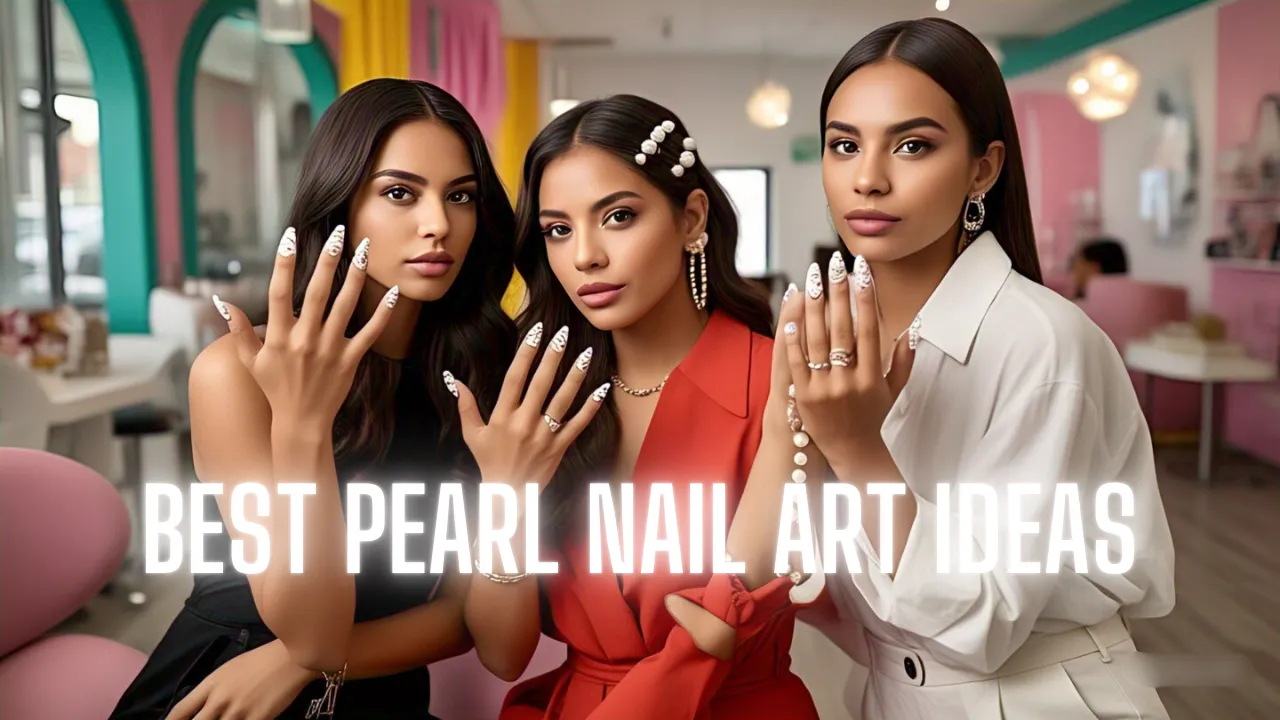 3 girls shwoing their Pearl Nail art designs