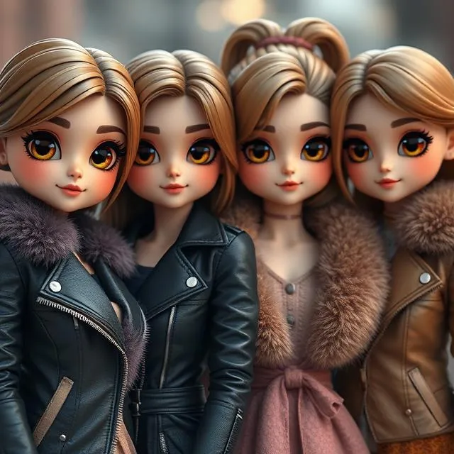4 cartoon girls showing their Leather Jacket designs