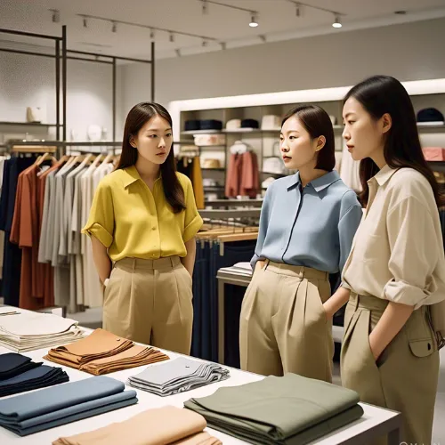 3 women disscussing what color gose with Khaki Trousers