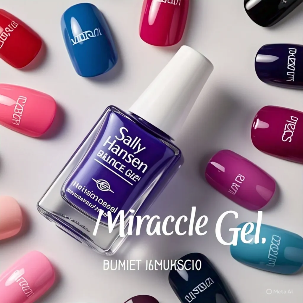 bottle of Miracle Gel with diffirent colors nails