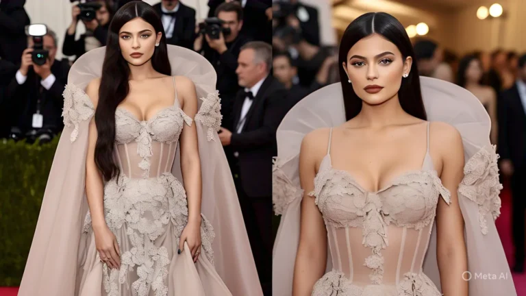 kylie jenner at Met Gala showing her dress
